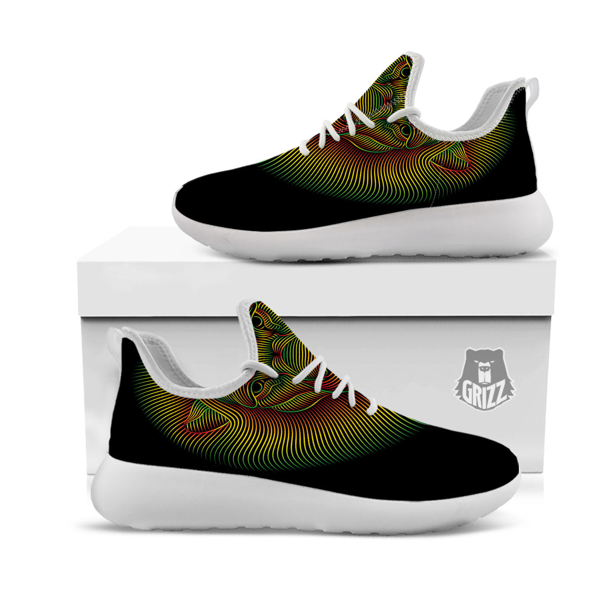 Lion Rasta Print White Athletic Shoes-grizzshop