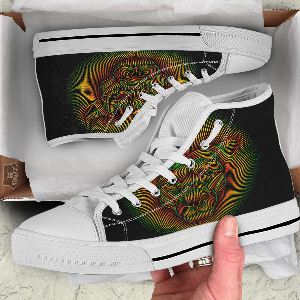 Lion Rasta Print White High Top Shoes-grizzshop