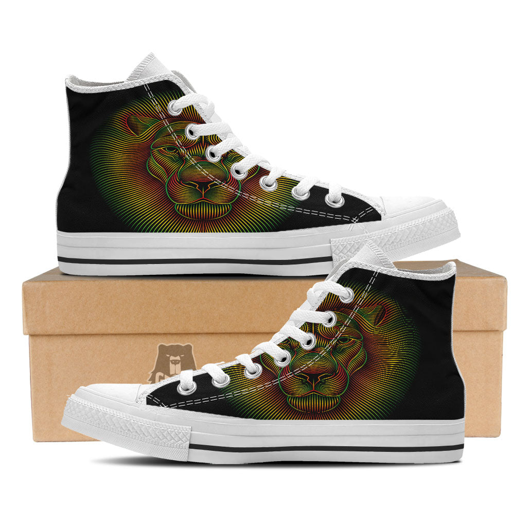 Lion Rasta Print White High Top Shoes-grizzshop