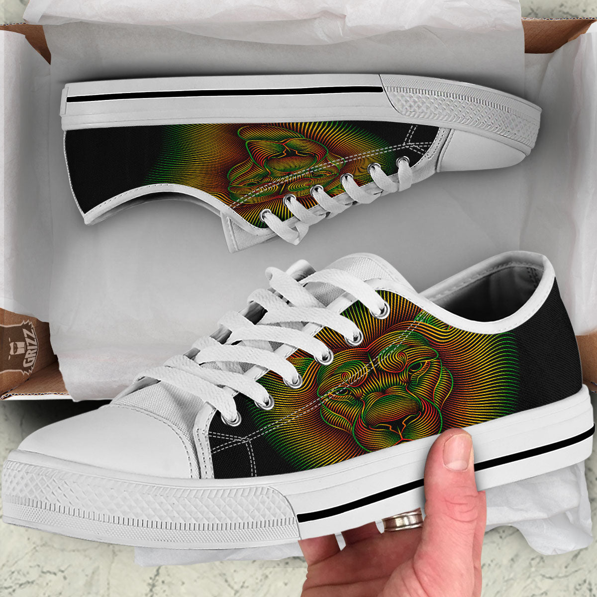 Lion Rasta Print White Low Top Shoes-grizzshop
