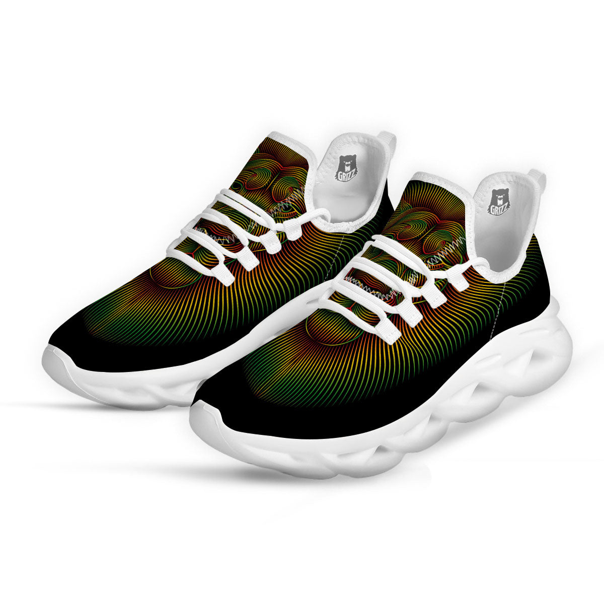 Lion Rasta Print White Running Shoes-grizzshop