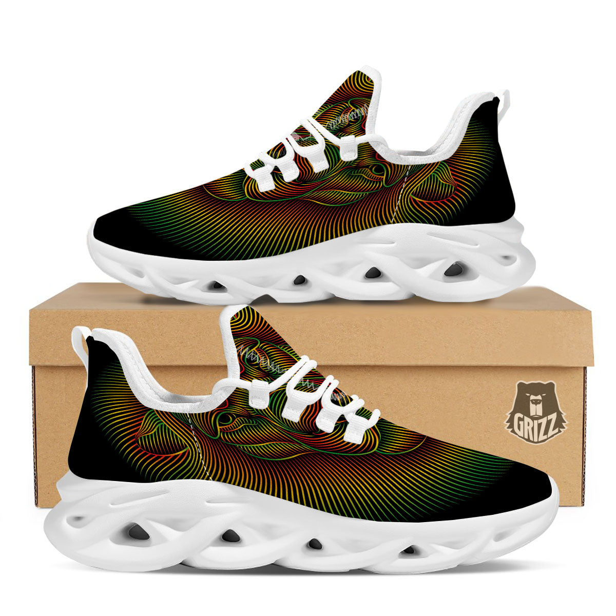 Lion Rasta Print White Running Shoes-grizzshop