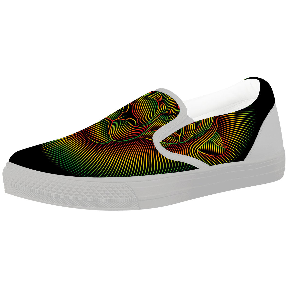 Lion Rasta Print White Slip On Shoes-grizzshop