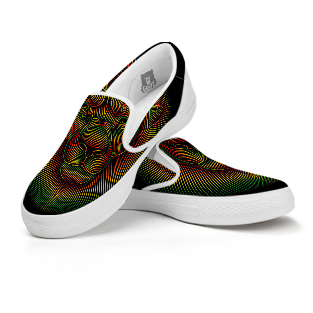 Lion Rasta Print White Slip On Shoes-grizzshop