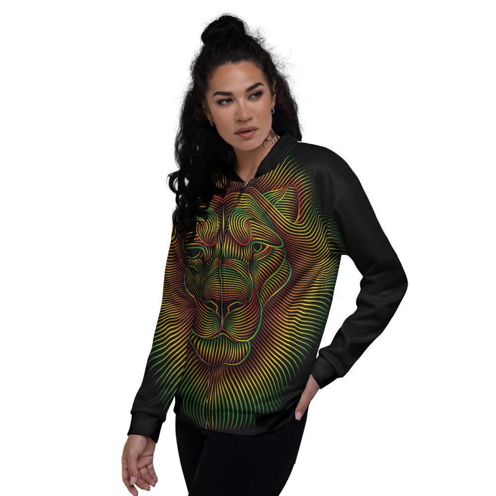 Lion Rasta Print Women's Bomber Jacket-grizzshop