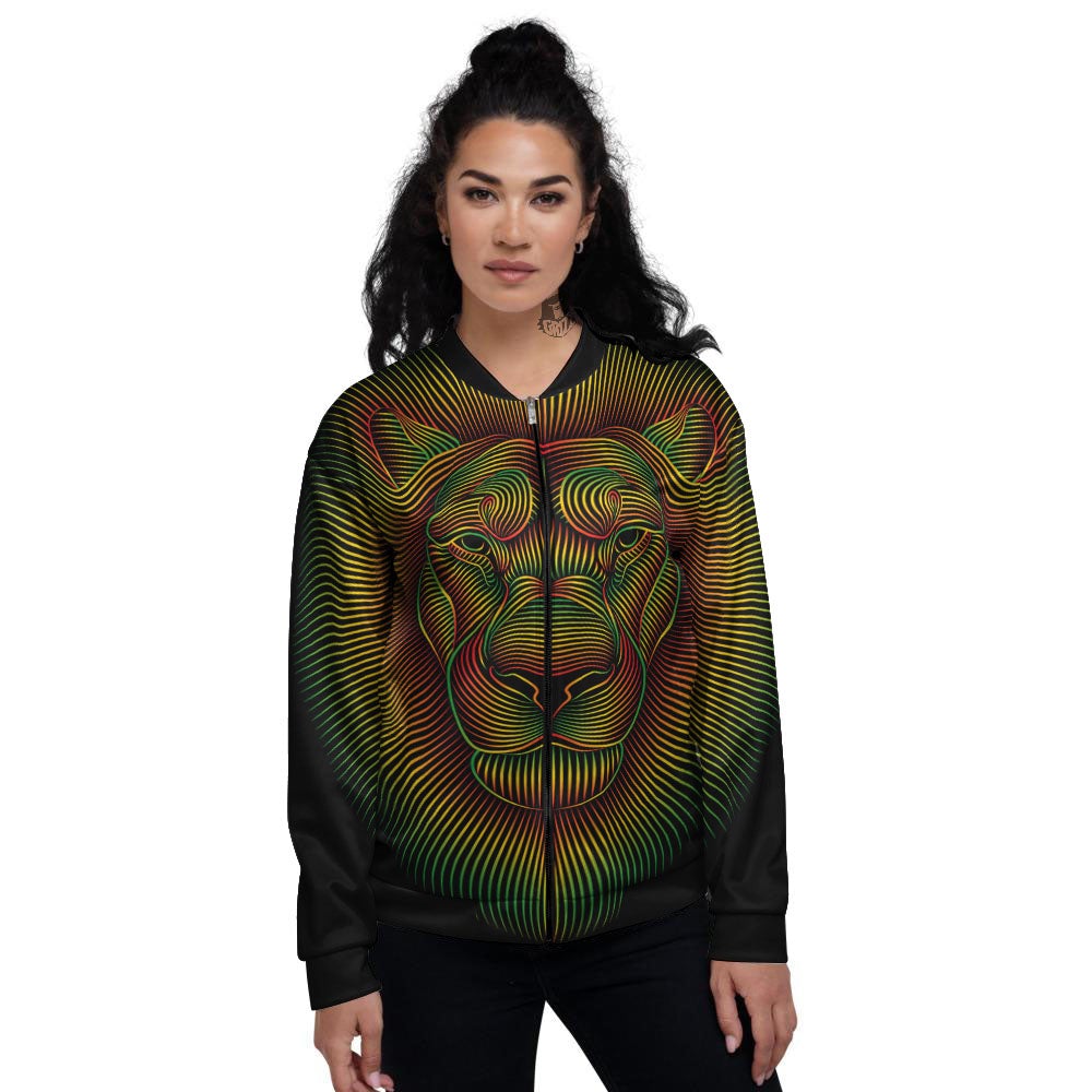 Lion Rasta Print Women's Bomber Jacket-grizzshop