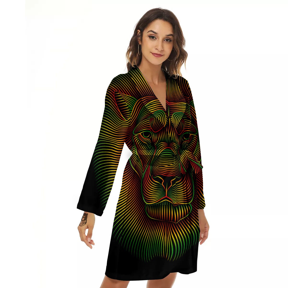 Lion Rasta Print Women's Robe-grizzshop