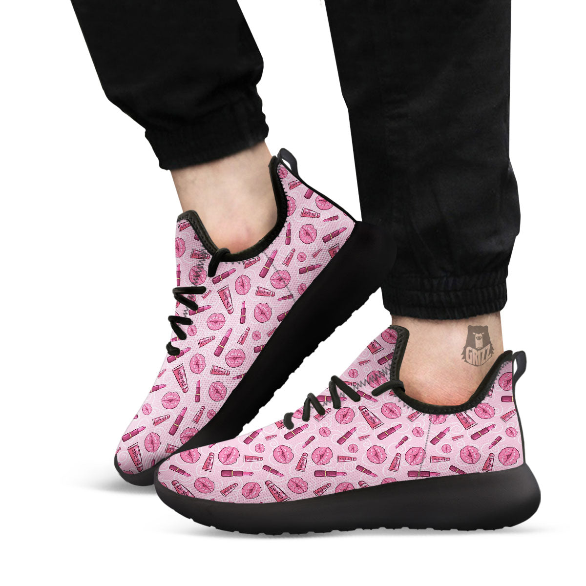 Lips Funky Kiss Print Pattern Black Athletic Shoes-grizzshop