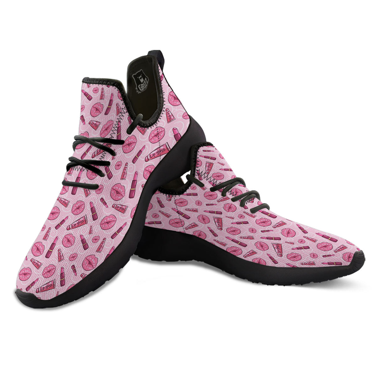 Lips Funky Kiss Print Pattern Black Athletic Shoes-grizzshop