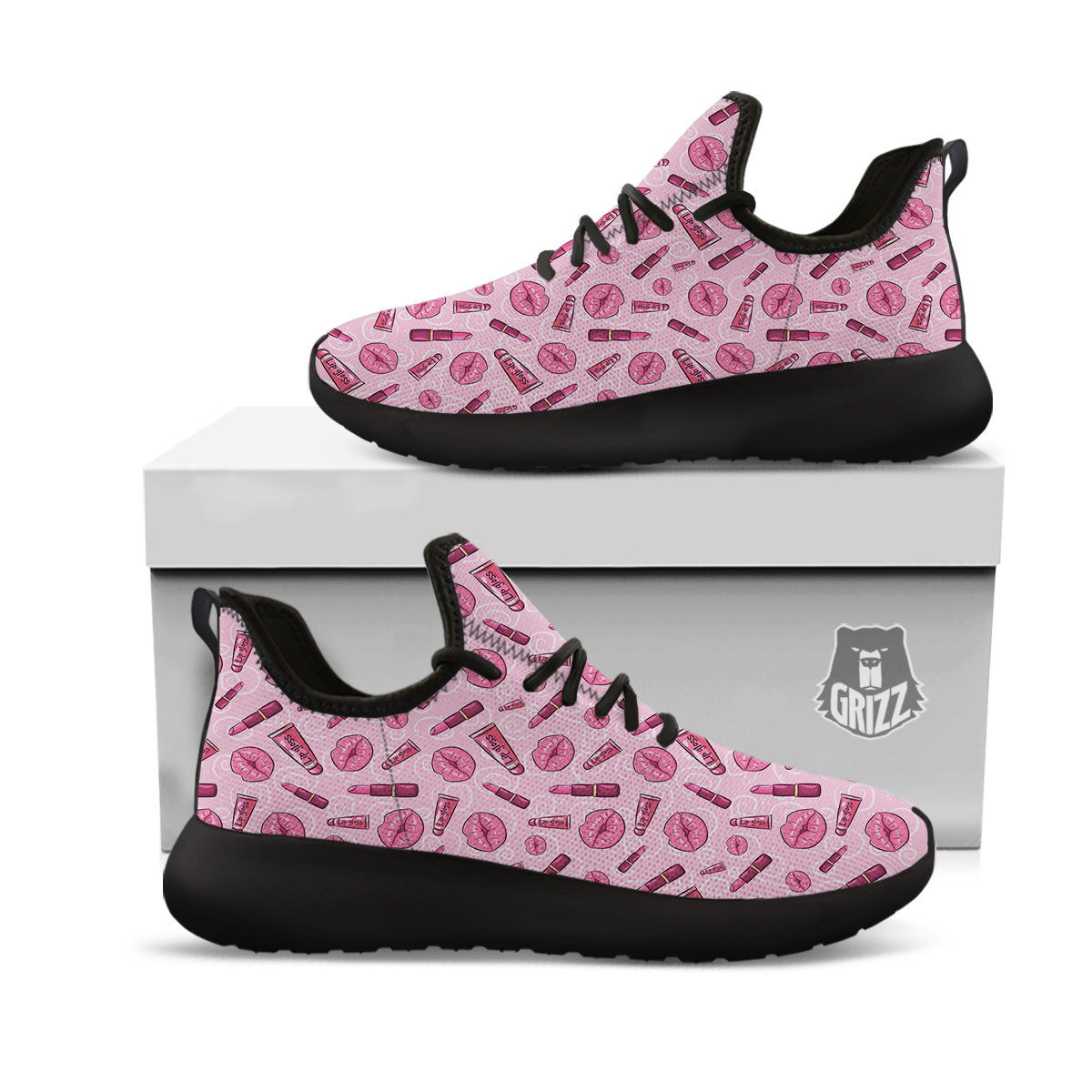 Lips Funky Kiss Print Pattern Black Athletic Shoes-grizzshop