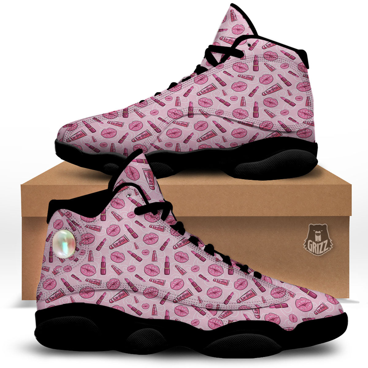 Lips Funky Kiss Print Pattern Black Basketball Shoes-grizzshop