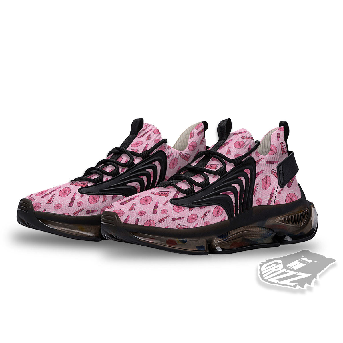 Lips Funky Kiss Print Pattern Black Gym Shoes-grizzshop