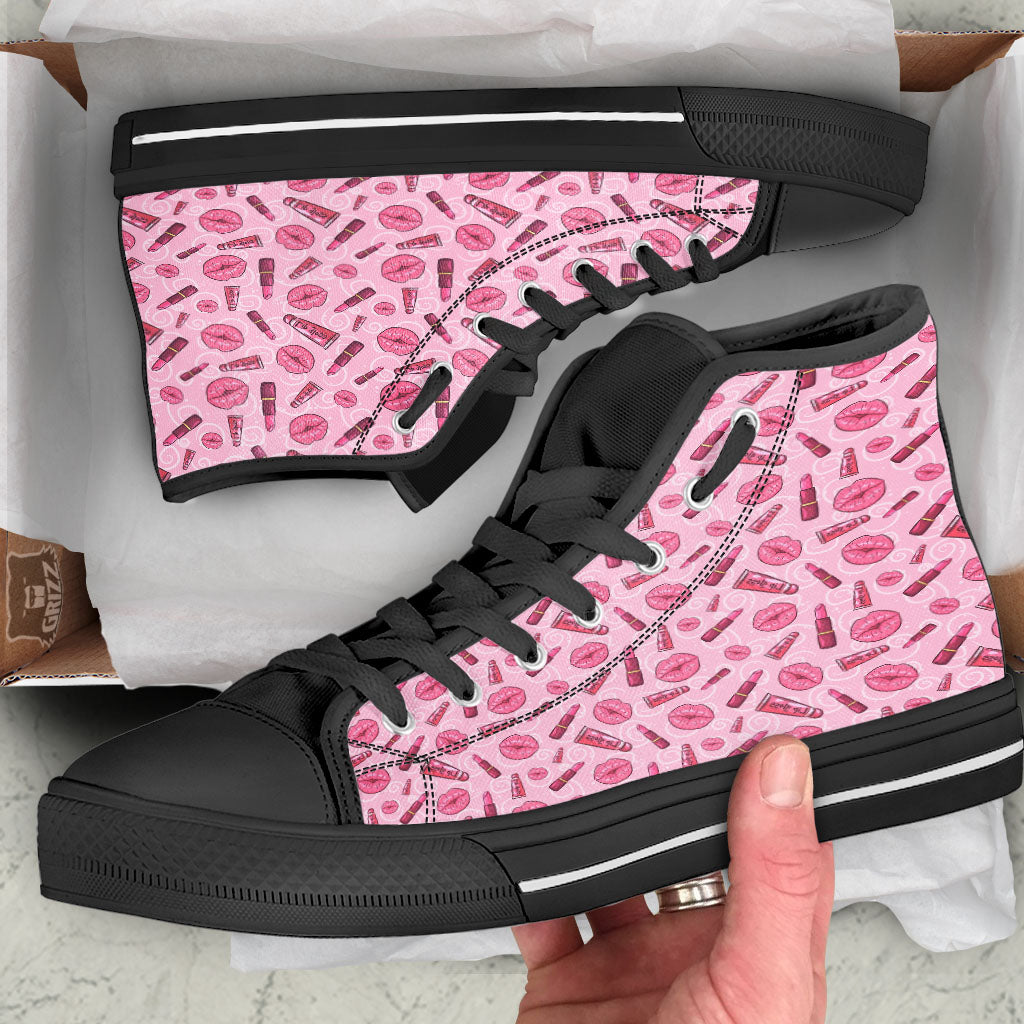 Lips Funky Kiss Print Pattern Black High Top Shoes-grizzshop