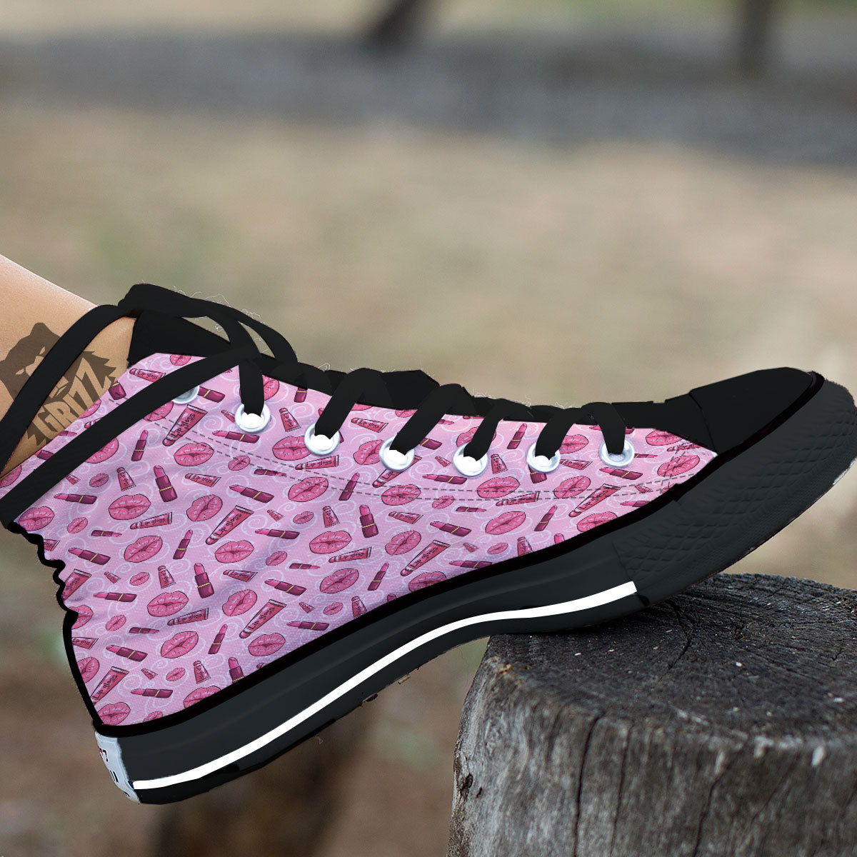 Lips Funky Kiss Print Pattern Black High Top Shoes-grizzshop