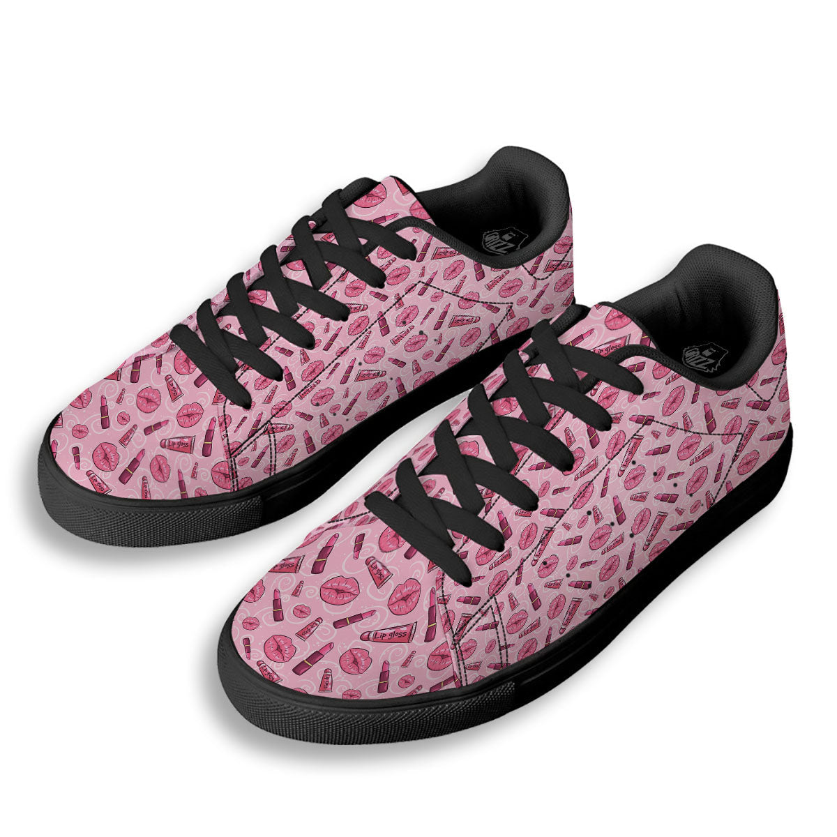 Lips Funky Kiss Print Pattern Black Low Top Sneakers-grizzshop