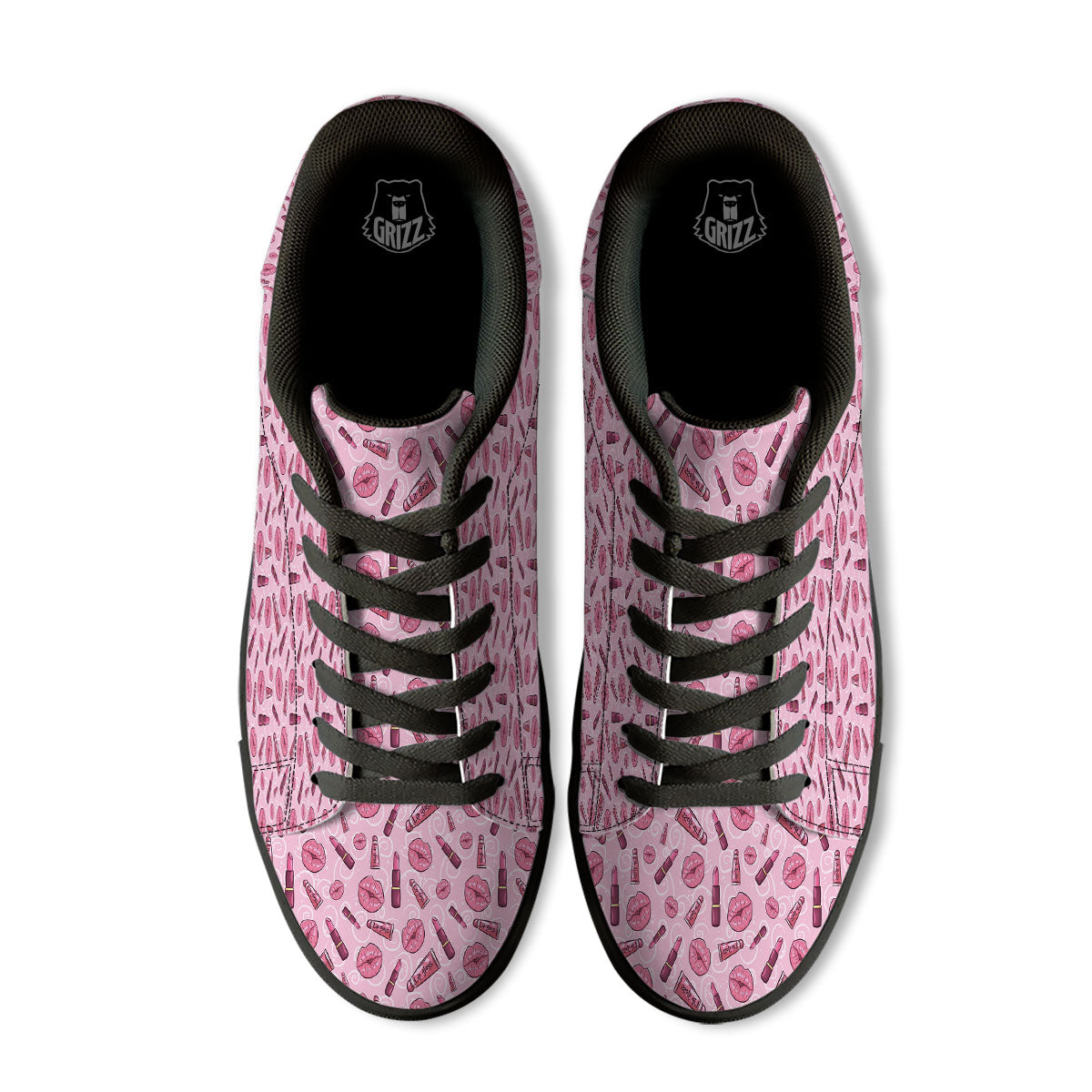 Lips Funky Kiss Print Pattern Black Low Top Sneakers-grizzshop