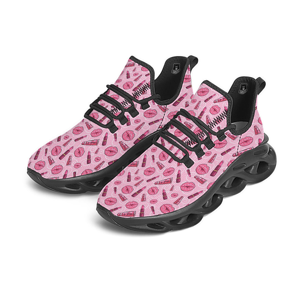 Lips Funky Kiss Print Pattern Black Running Shoes-grizzshop