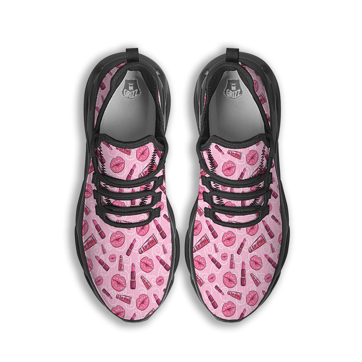 Lips Funky Kiss Print Pattern Black Running Shoes-grizzshop
