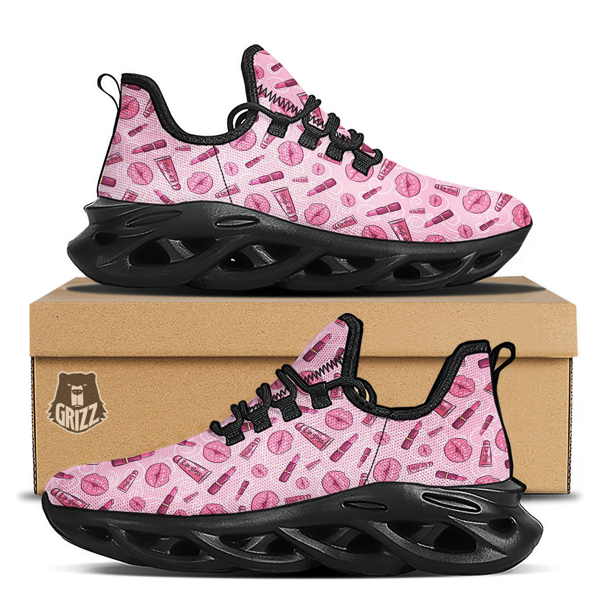 Lips Funky Kiss Print Pattern Black Running Shoes-grizzshop