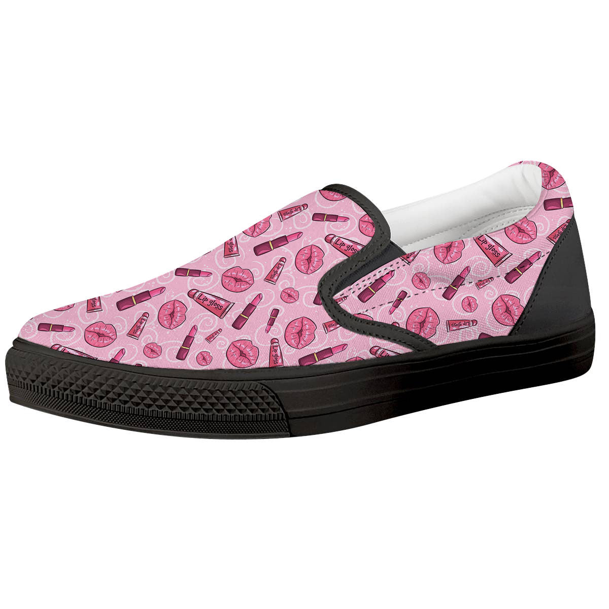 Lips Funky Kiss Print Pattern Black Slip On Shoes-grizzshop