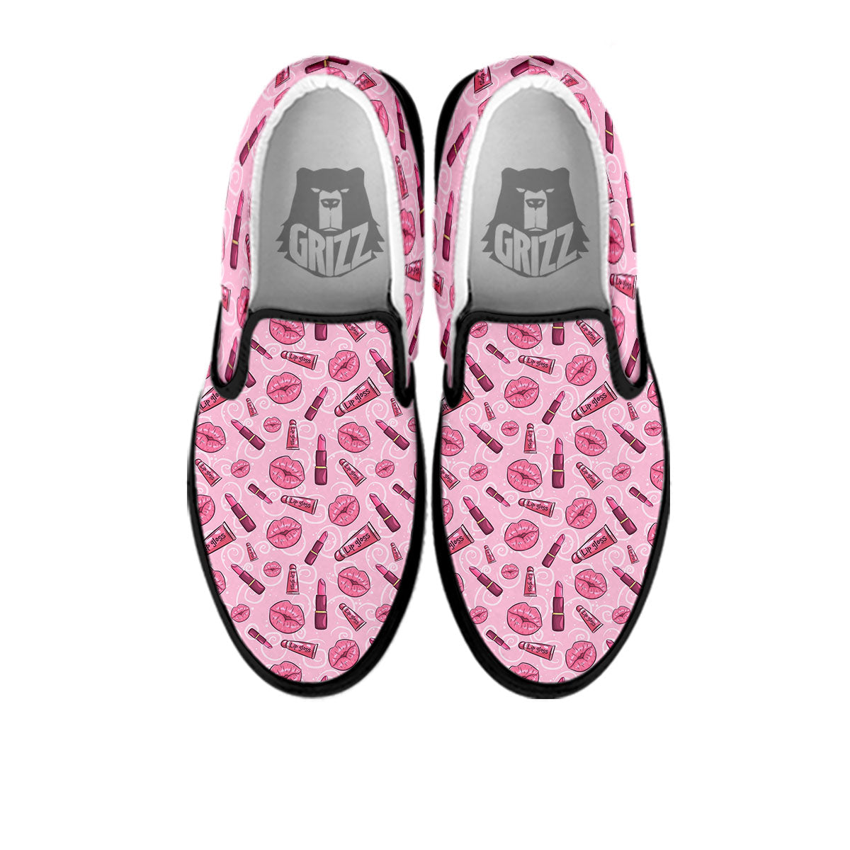 Lips Funky Kiss Print Pattern Black Slip On Shoes-grizzshop
