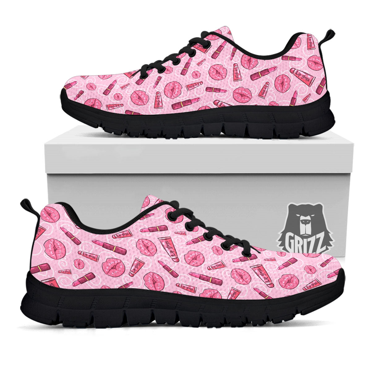 Lips Funky Kiss Print Pattern Black Sneaker-grizzshop