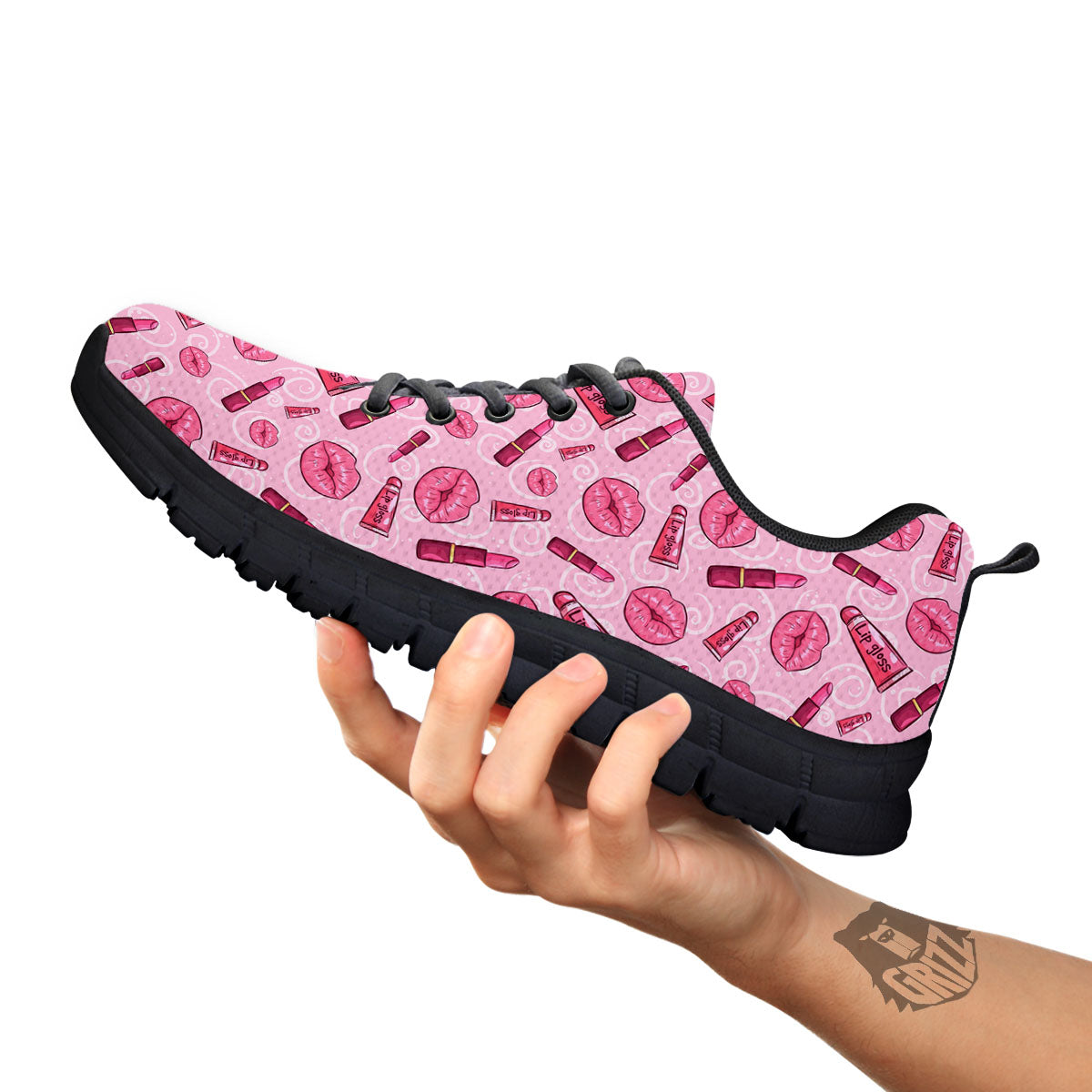 Lips Funky Kiss Print Pattern Black Sneaker-grizzshop