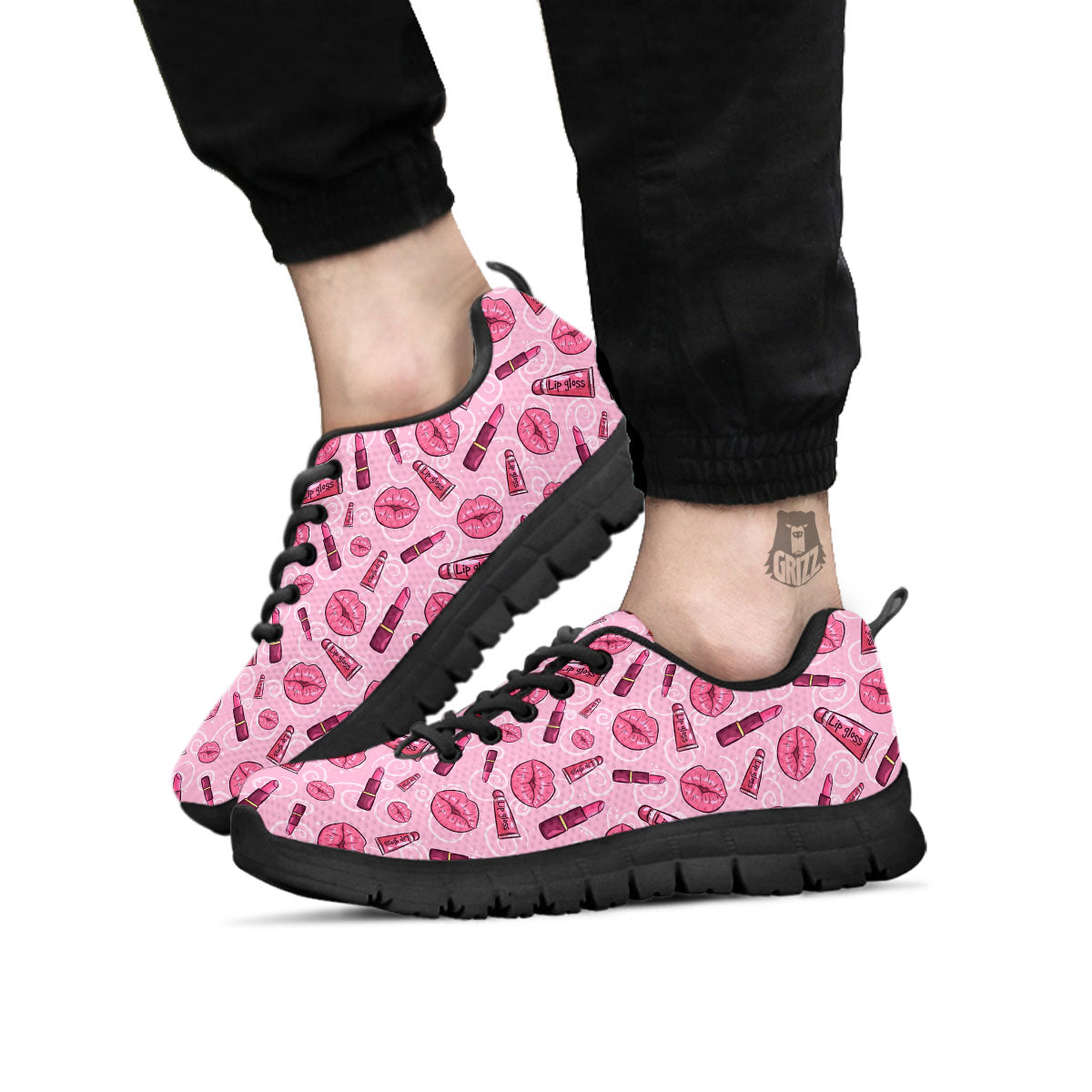 Lips Funky Kiss Print Pattern Black Sneaker-grizzshop