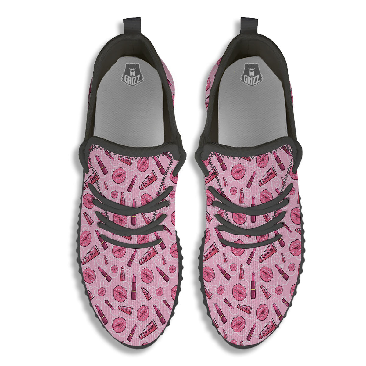 Lips Funky Kiss Print Pattern Black Walking Shoes-grizzshop