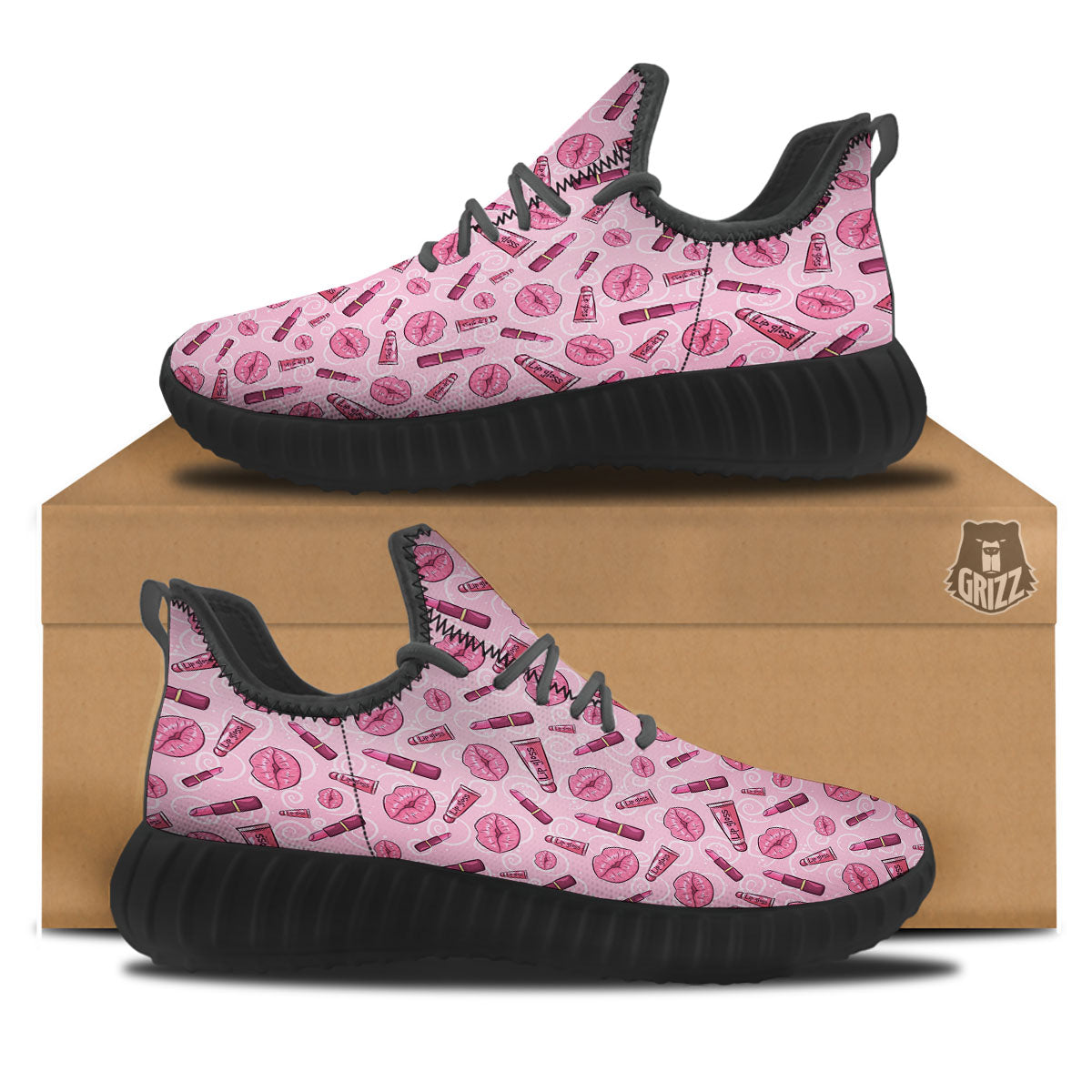 Lips Funky Kiss Print Pattern Black Walking Shoes-grizzshop