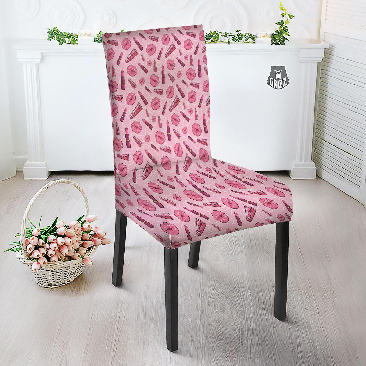 Lips Funky Kiss Print Pattern Dining Chair Slipcover-grizzshop