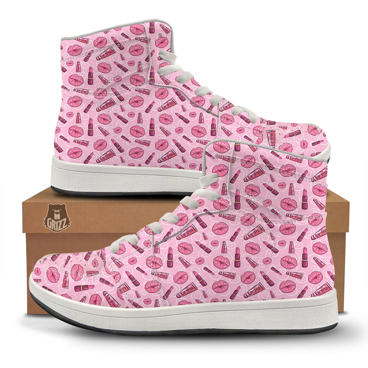 Lips Funky Kiss Print Pattern High Top Sneakers-grizzshop