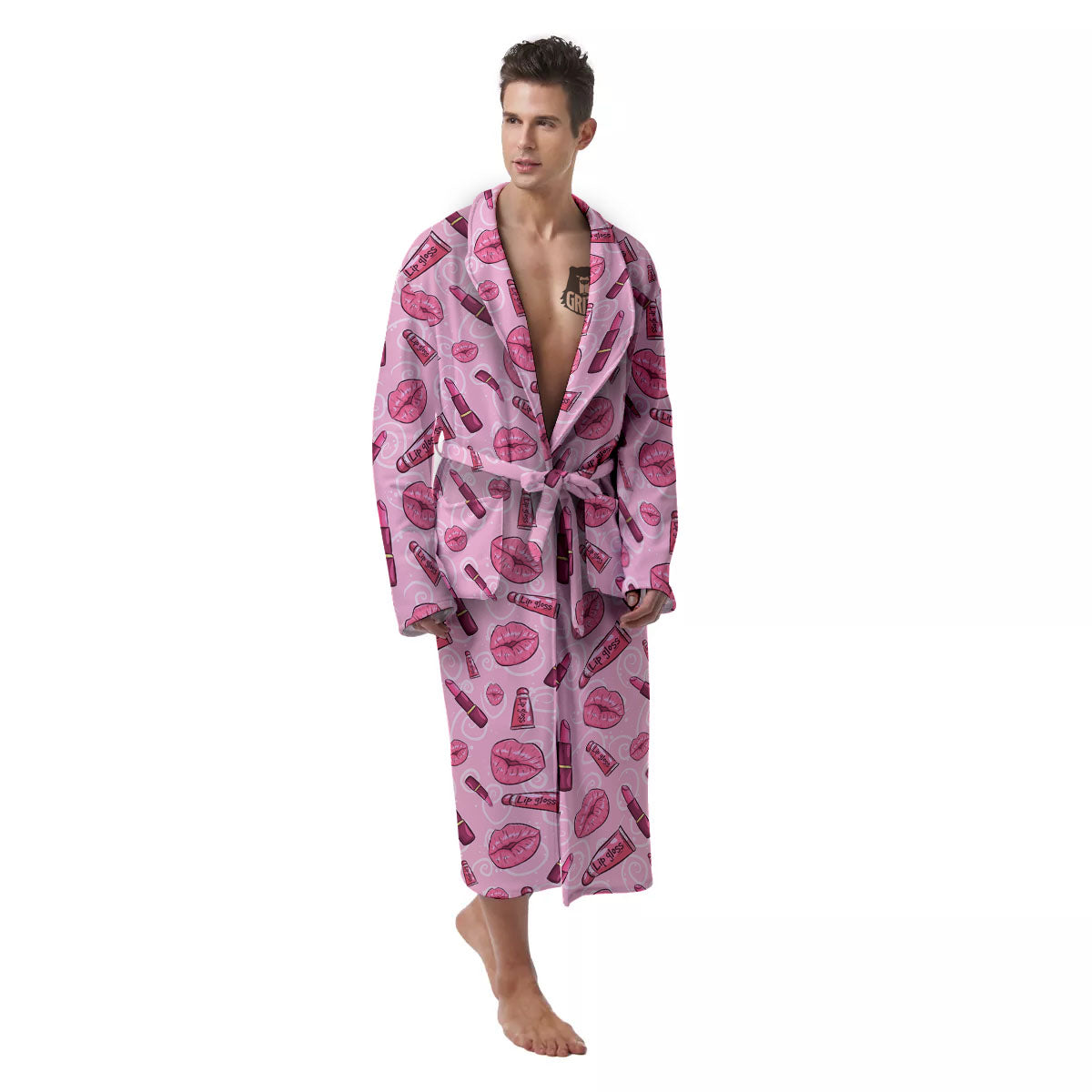 Lips Funky Kiss Print Pattern Men's Robe-grizzshop