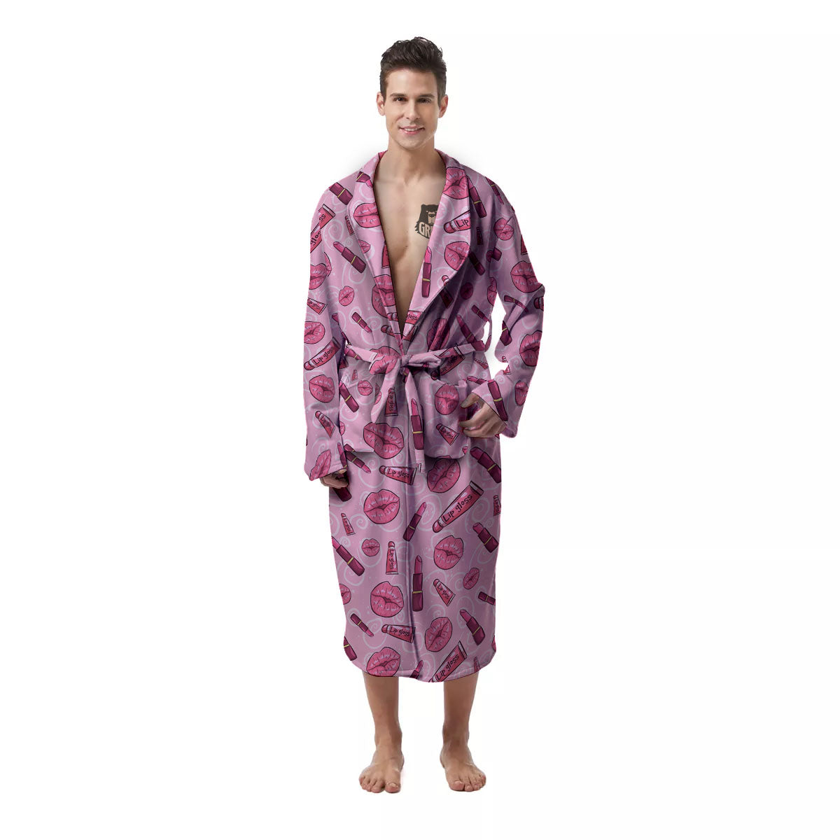 Lips Funky Kiss Print Pattern Men's Robe-grizzshop