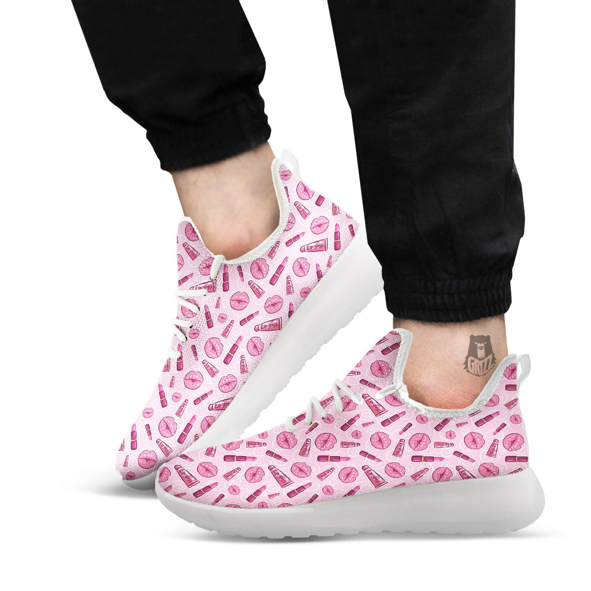 Lips Funky Kiss Print Pattern White Athletic Shoes-grizzshop