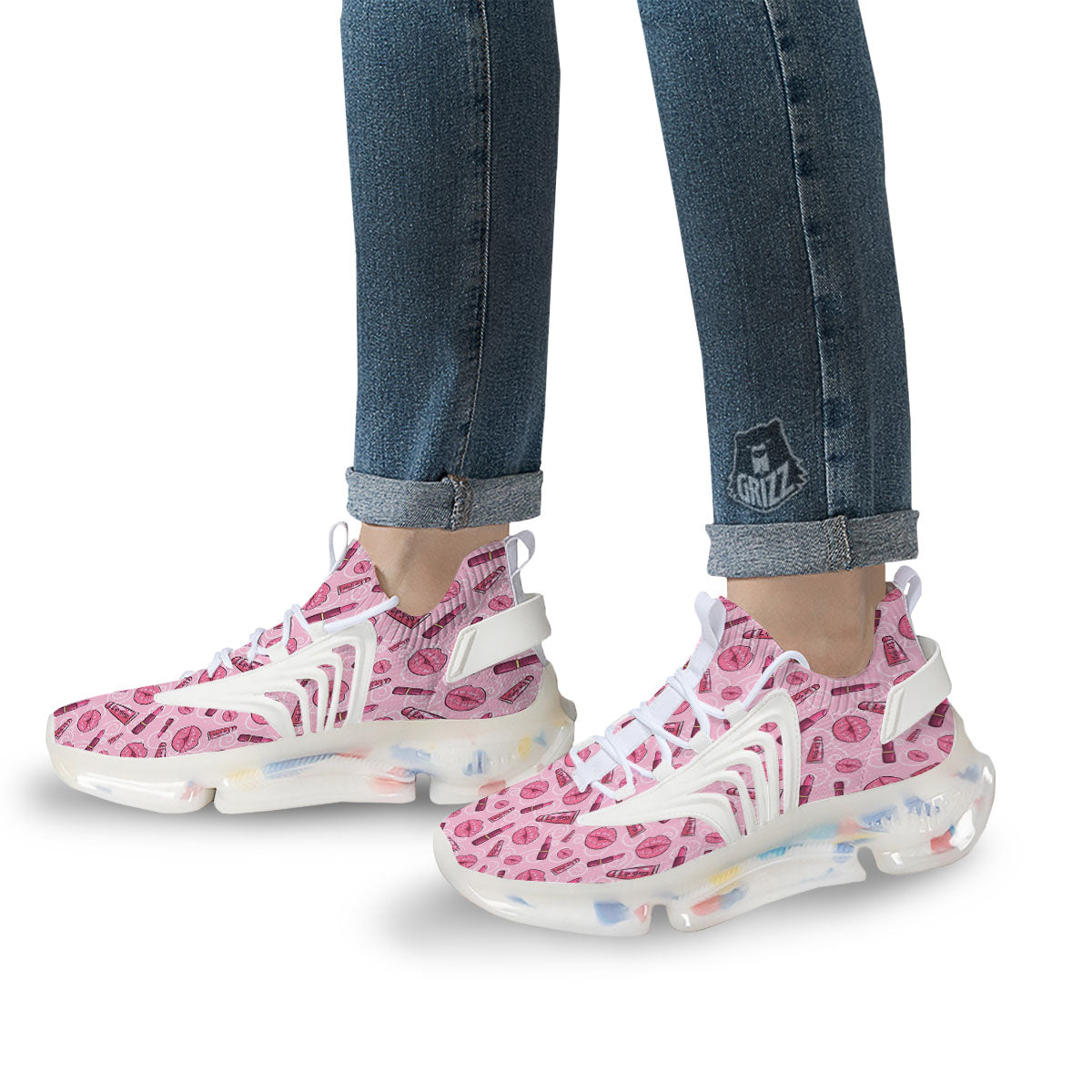 Lips Funky Kiss Print Pattern White Gym Shoes-grizzshop