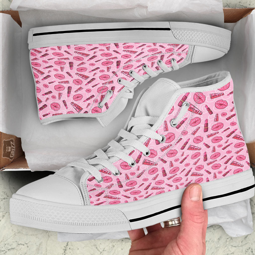 Lips Funky Kiss Print Pattern White High Top Shoes-grizzshop