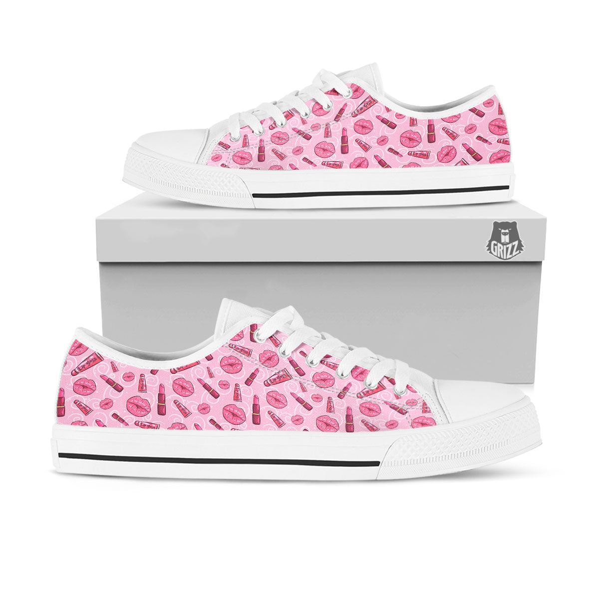 Lips Funky Kiss Print Pattern White Low Top Shoes-grizzshop