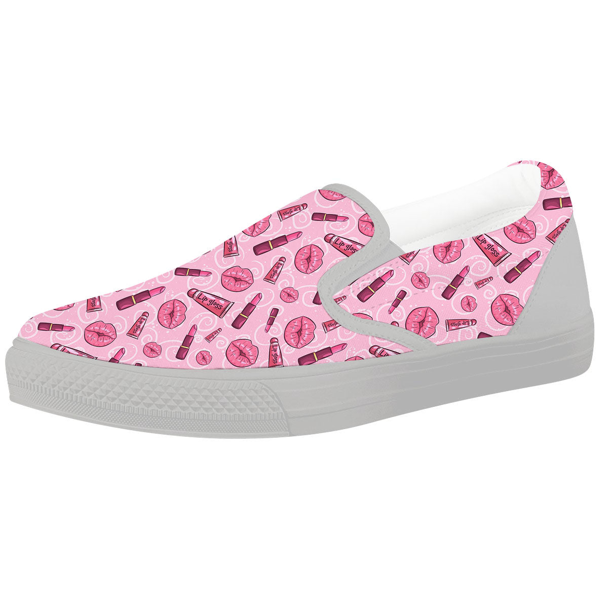 Lips Funky Kiss Print Pattern White Slip On Shoes-grizzshop