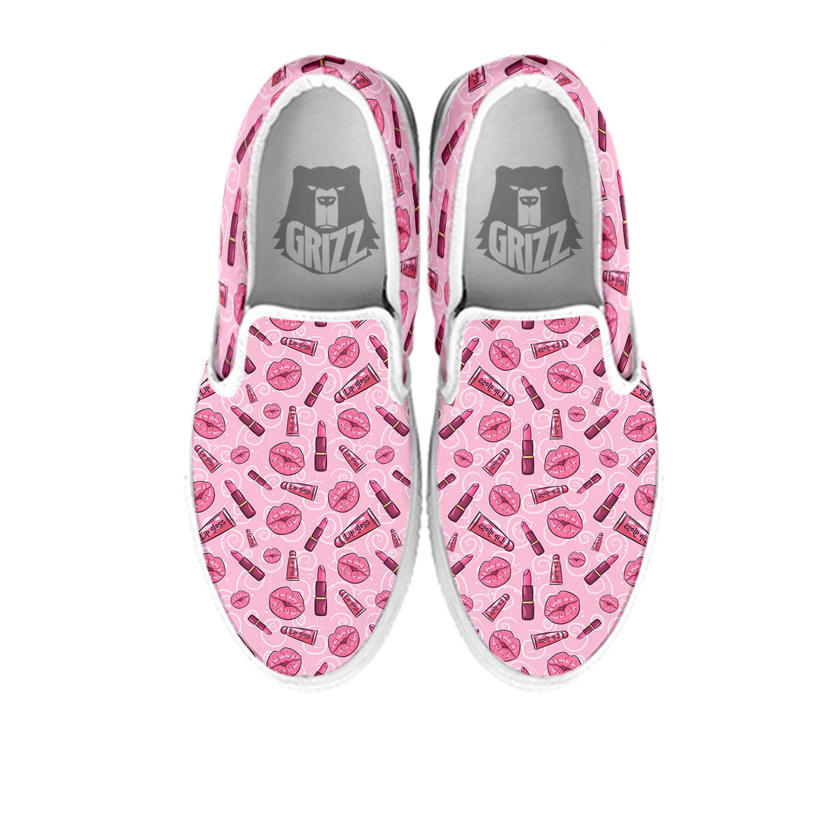 Lips Funky Kiss Print Pattern White Slip On Shoes-grizzshop