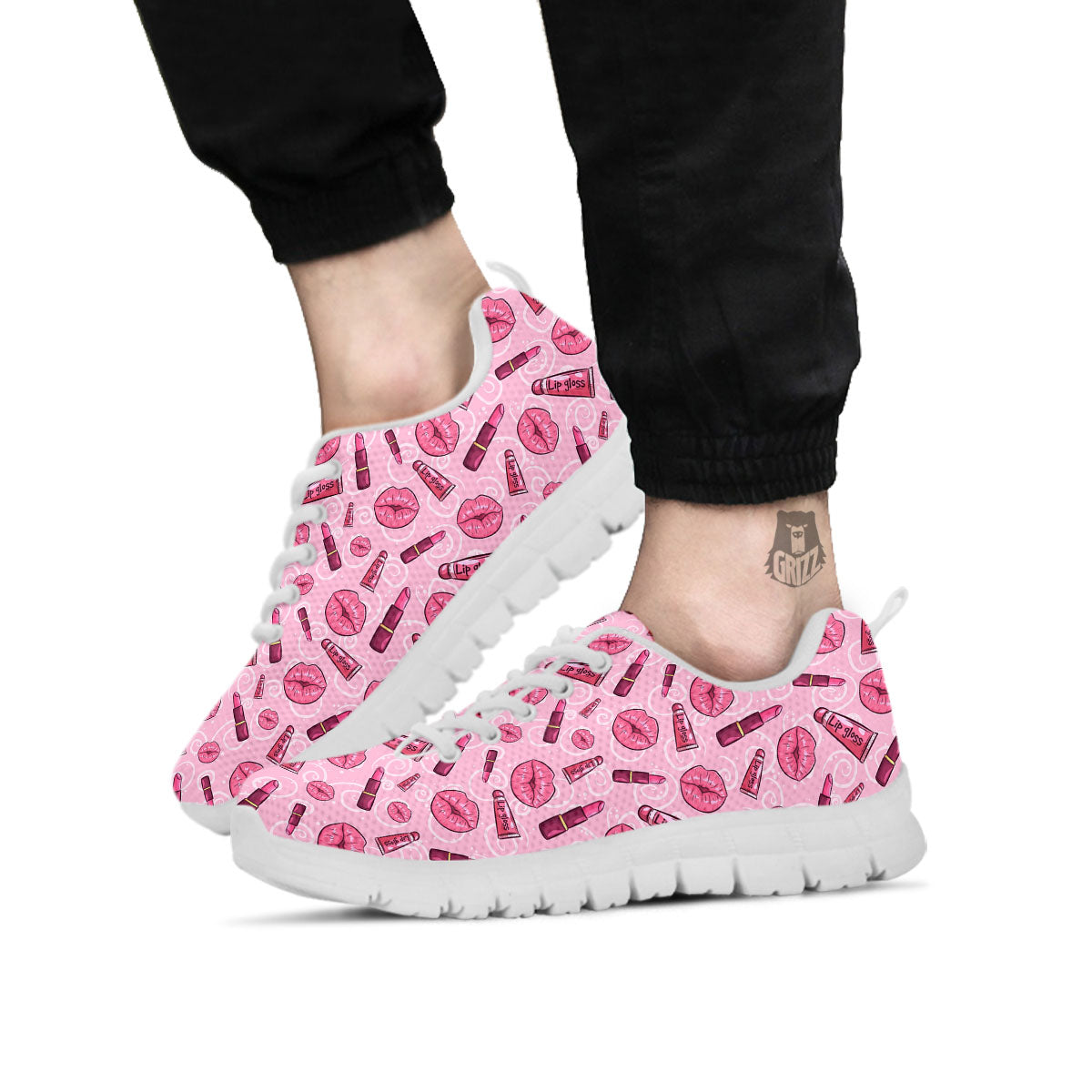 Lips Funky Kiss Print Pattern White Sneaker-grizzshop