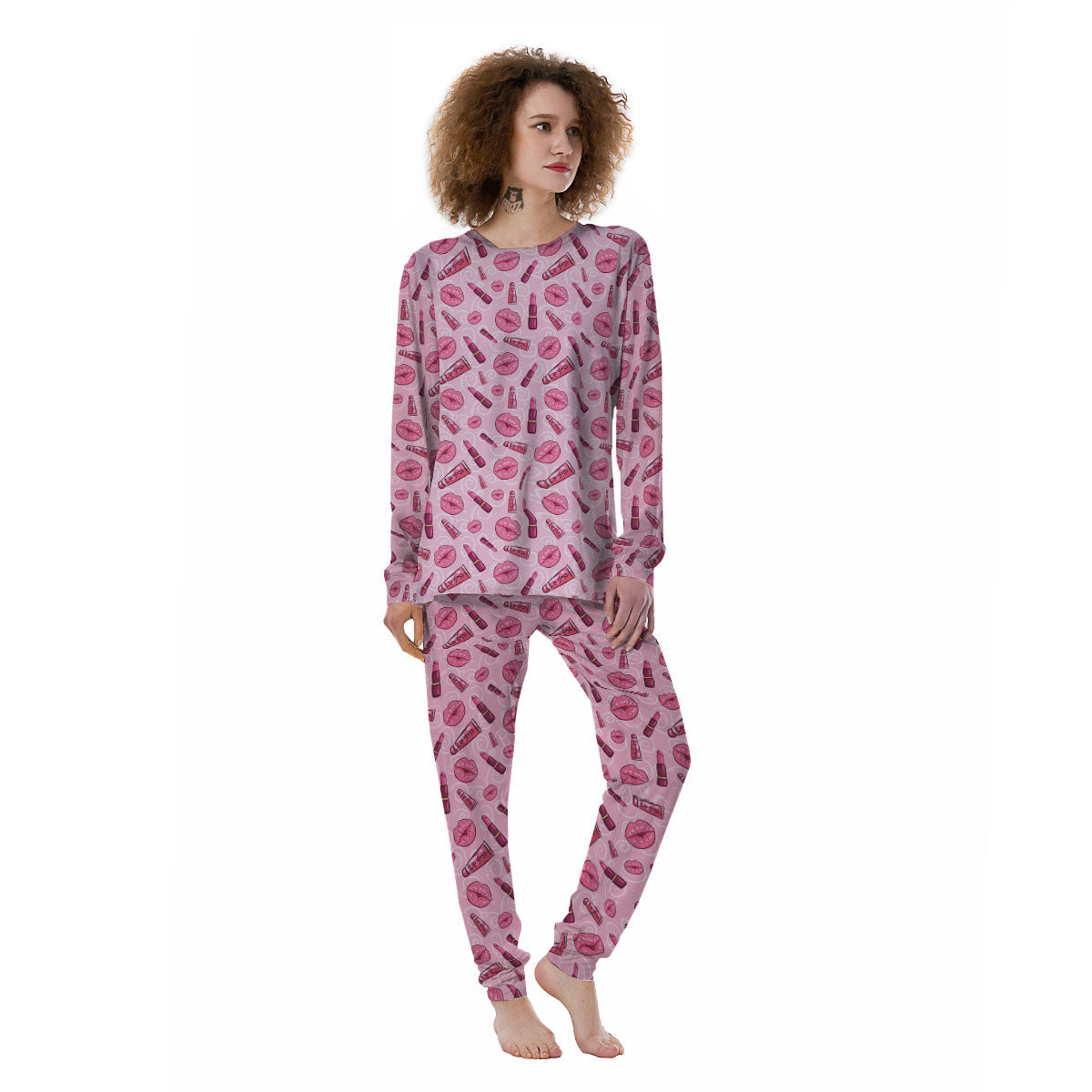 Lips Funky Kiss Print Pattern Women's Pajamas-grizzshop