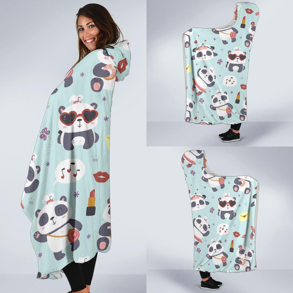 Lips Panda Pattern Print Hooded Blanket-grizzshop
