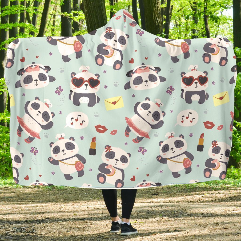 Lips Panda Pattern Print Hooded Blanket-grizzshop