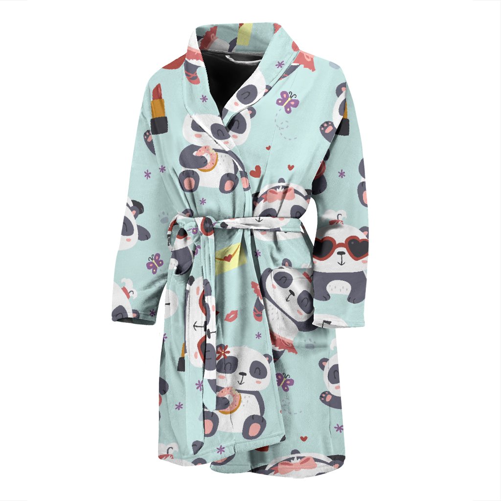 Lips Panda Pattern Print Men Long Robe-grizzshop