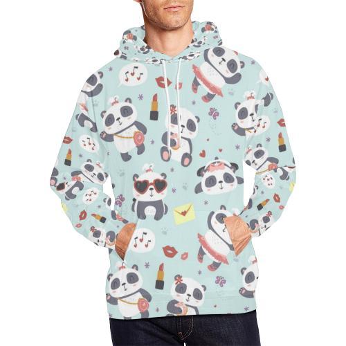 Lips Panda Pattern Print Men Pullover Hoodie-grizzshop