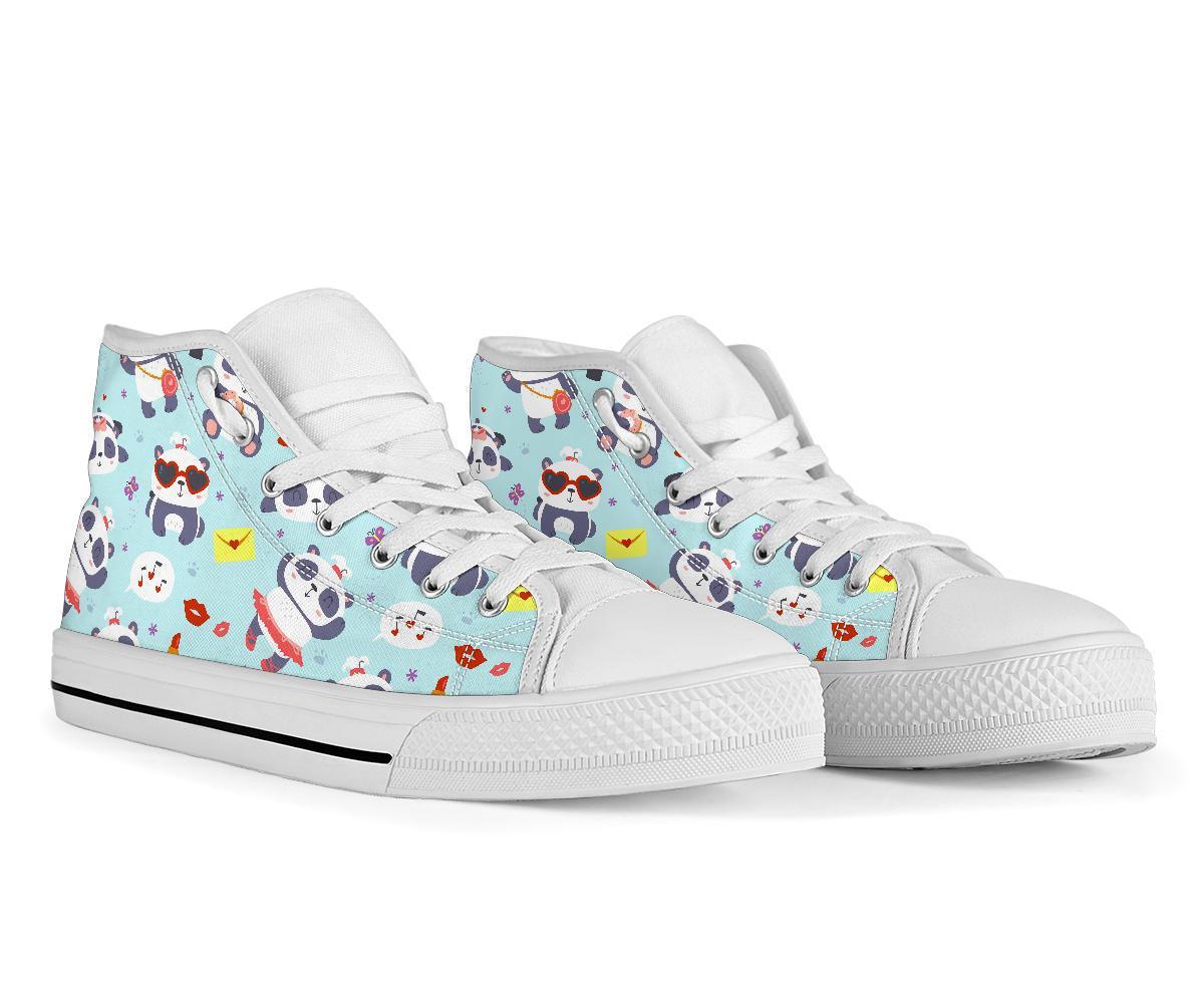 Lips Panda Pattern Print Men Women's High Top Shoes-grizzshop