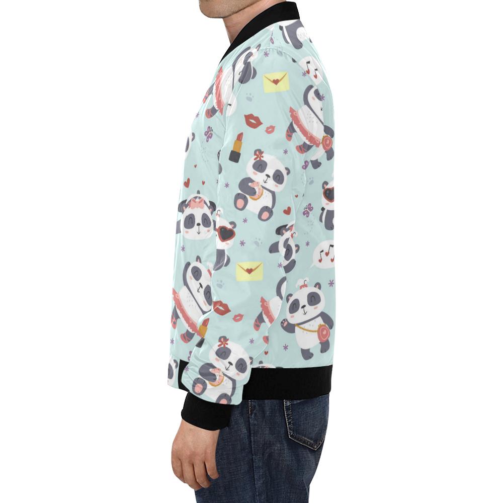 Lips Panda Pattern Print Men's Bomber Jacket-grizzshop