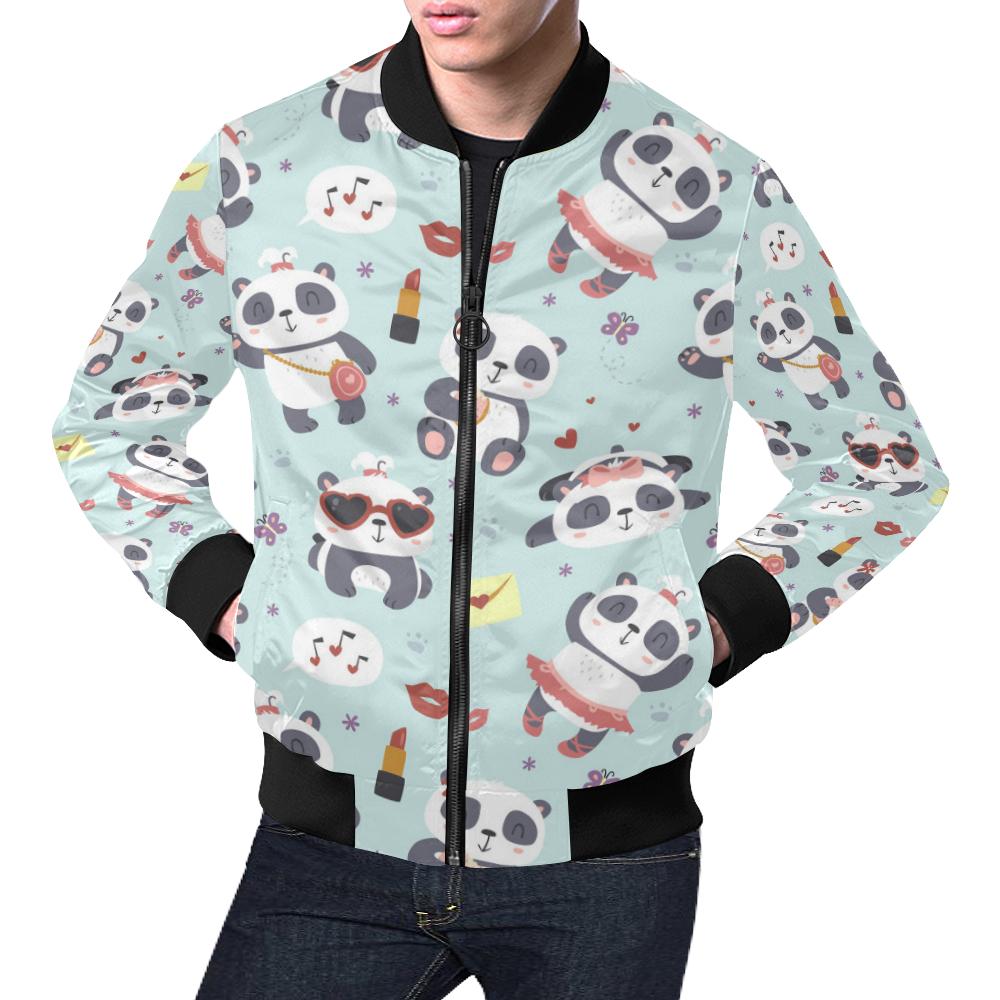 Lips Panda Pattern Print Men's Bomber Jacket-grizzshop