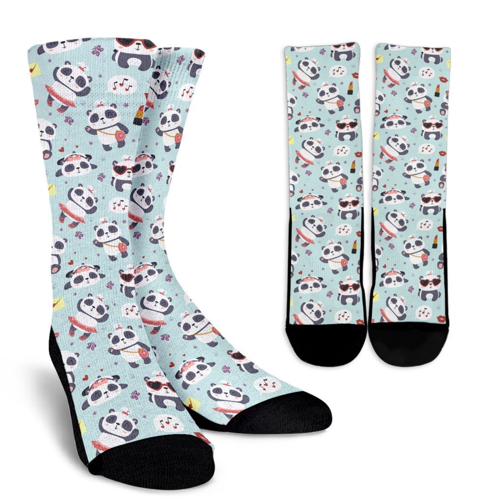 Lips Panda Pattern Print Unisex Crew Socks-grizzshop